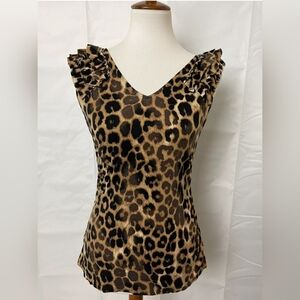 Express V-Neck Blouse Leopard Sleeveless Top Womens Size XS